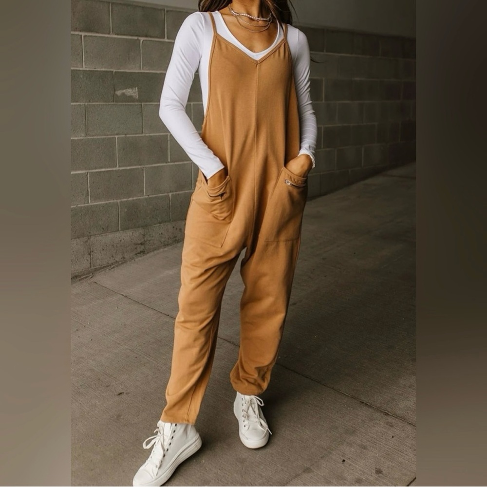 NEW - Ces Femme Zip Pocket Harem
Boho Jumpsuit Jumper Camel
